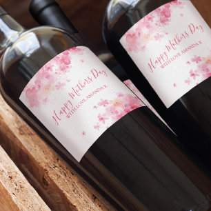 Elegant Pink Watercolor Flowers Happy Mothers Day Wine Label