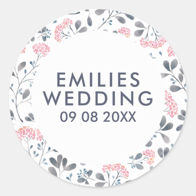 Elegant Pink Watercolor Flowers Pattern Classic Round Sticker (Front)