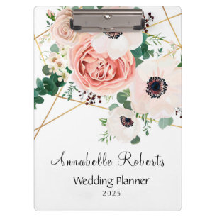 Elegant Pink Watercolor Flowers Personalise  Clipboard
