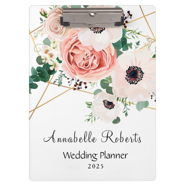 Elegant Pink Watercolor Flowers Personalise  Clipboard (Front)
