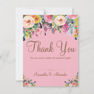 Elegant Pink Watercolor Flowers Thank You card