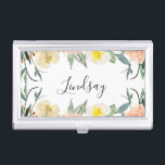Elegant Pink Watercolor Flowers With Name Business Card Holder<br><div class="desc">With the beautiful peach and cream watercolor flowers and your name is a calligraphic script,  this business card holder will sure to be an eye catcher whenever anyone sees you open it up.</div>