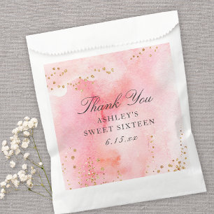 Elegant Pink Watercolor Gold Sweet 16 Party  Favour Bags