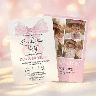 Elegant Pink Watercolor Graduation Party Invitation