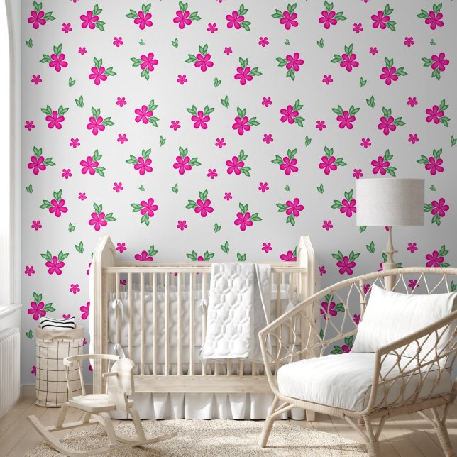 Elegant Pink Watercolor Hand-Painted Botanical Wallpaper (Kids)