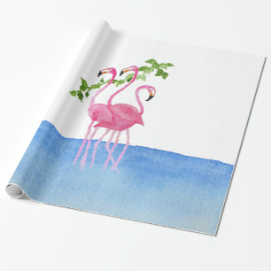Elegant pink watercolor hand painted flamingo wrapping paper