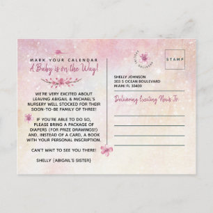 Elegant Pink Watercolor It's A Girl Baby Shower Postcard