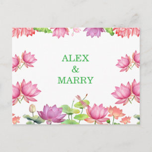 Elegant Pink Watercolor Lotus Floral Announcement Postcard