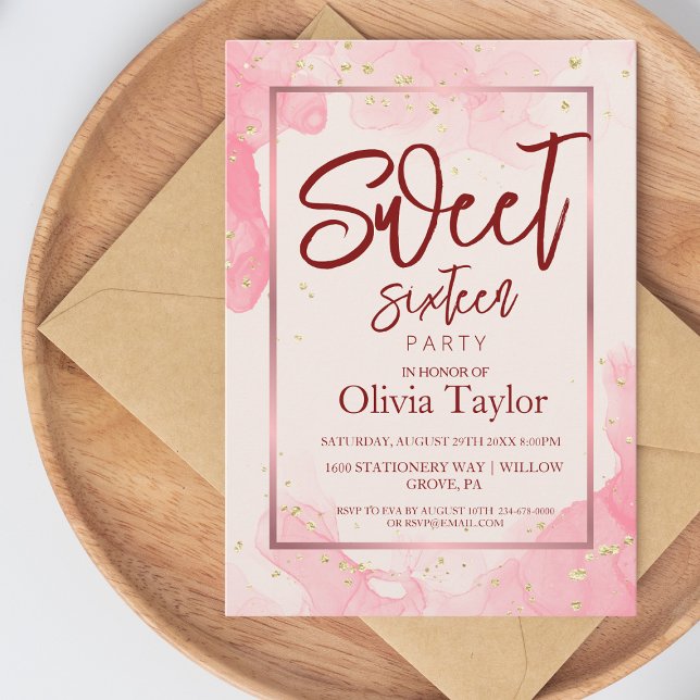 Elegant Pink watercolor modern script Sweet 16  Invitation (Creator Uploaded)