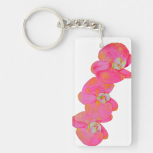 Elegant pink watercolor orchid painting tropical key ring