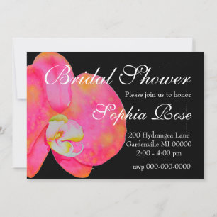Elegant pink watercolor orchids tropical floral invitation