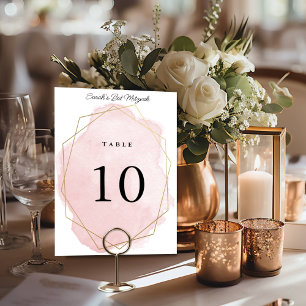 Elegant Pink Watercolor Personalised Bat Mitzvah Table Number