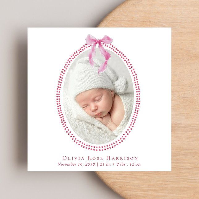 Elegant Pink Watercolor Photo Girl Birth Announcement (Announce the arrival of your precious baby girl in a way that is as beautiful and unique as she is)