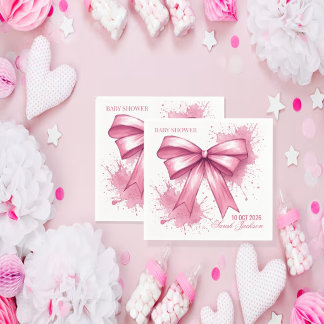 Elegant  Pink Watercolor Ribbon Napkin