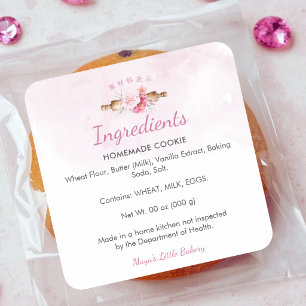 Elegant Pink Watercolor Rolling Pin Ingredient Square Sticker