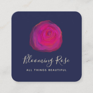 Elegant Pink Watercolor Rose Floral Square Squar Business Card
