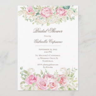 Elegant Pink Watercolor Roses Bridal Shower Invitation