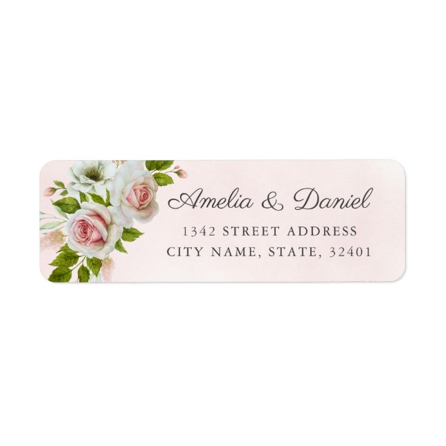 Elegant Pink Watercolor Roses Floral Wedding (Front)