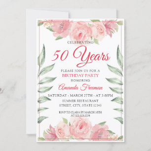 Elegant Pink Watercolor Roses Mother Birthday Invitation