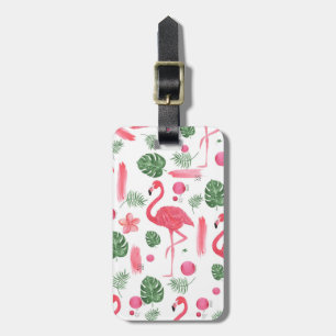 Elegant pink watercolor tropical flamingo floral luggage tag
