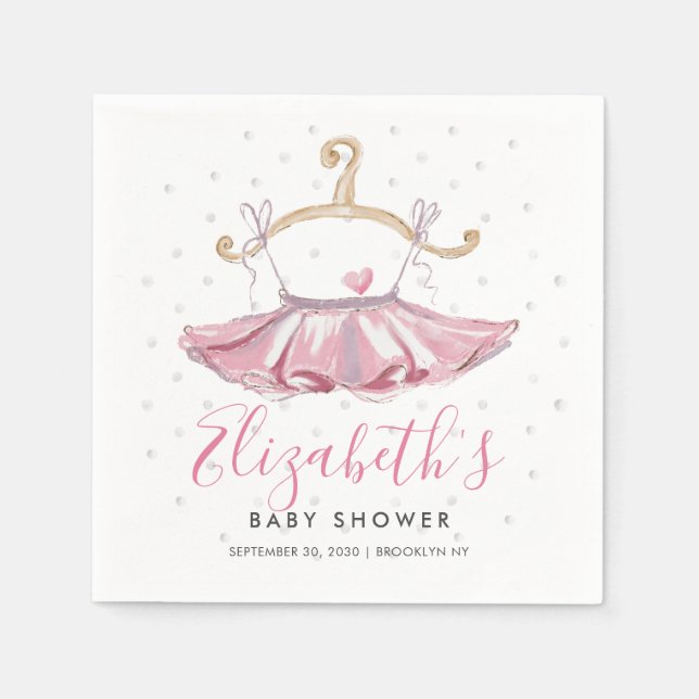 Elegant Pink Watercolor Tutu Ballerina Baby Shower Napkin (Front)