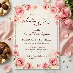 Elegant Pink Watercolor Valentine's Day Party Invitation