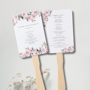 Elegant Pink Watercolor Wedding Program Hand Fan