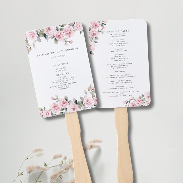 Elegant Pink Watercolor Wedding Program  Hand Fan (Creator Uploaded)