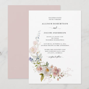 Elegant Pink Watercolor Wildflower Floral Wedding Invitation