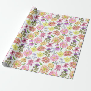 Elegant Pink Watercolor Wildflower Pattern Wrapping Paper