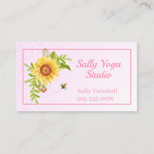 Elegant Pink Watercolor Yellow Sunflower Business Card