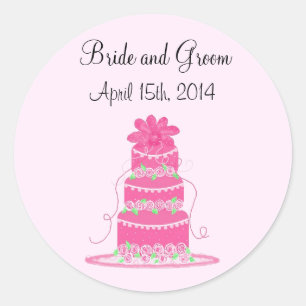 Elegant Pink Wedding Cake Classic Round Sticker