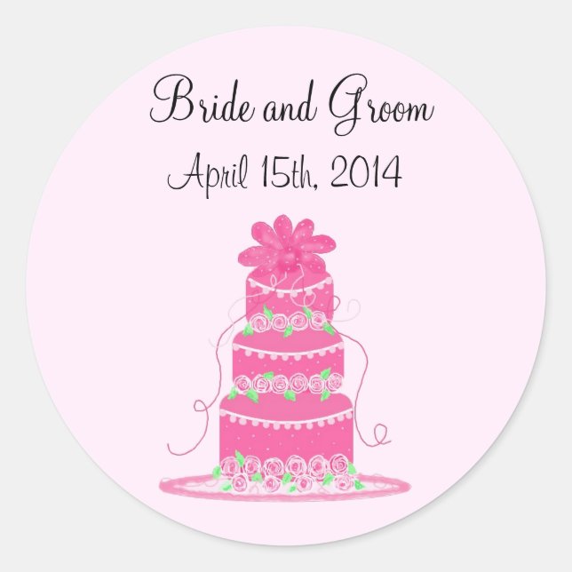 Elegant Pink Wedding Cake Classic Round Sticker (Front)
