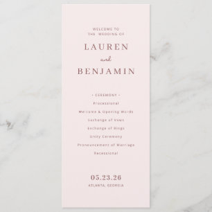 Elegant Pink Wedding Ceremony Outline Programme