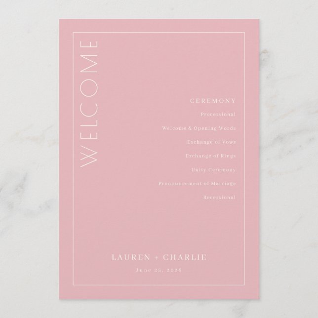 Elegant Pink Wedding Ceremony Schedule Programme (Front)