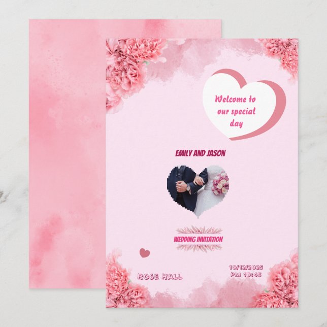 Elegant Pink Wedding invitation (Front/Back)