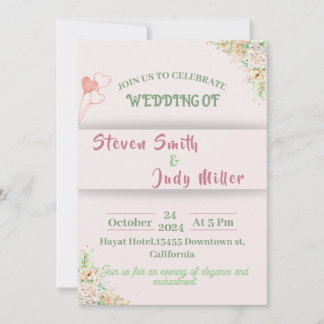 Elegant pink wedding invitation simple flowers
