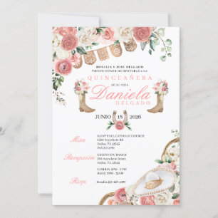 Elegant Pink Western Charro Cowgirl Quinceañera Invitation
