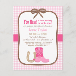 Elegant Pink Western Theme Baby Shower Invitations