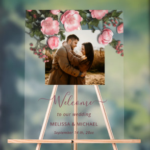 Elegant Pink White 3D Roses Wedding Acrylic Sign