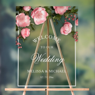 Elegant Pink White 3D Roses Wedding Acrylic Sign