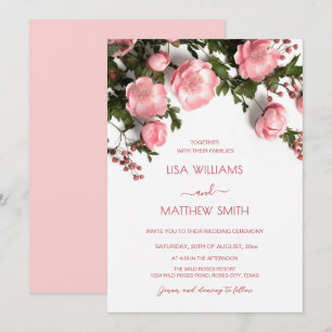 Elegant Pink White 3D Roses Wedding Invitation