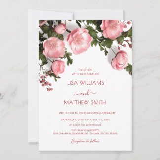 Elegant Pink White 3D Roses Wedding Invitation