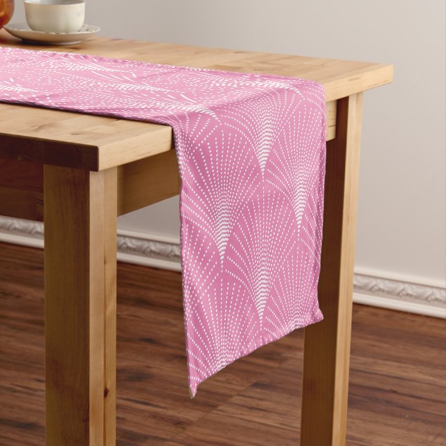 Elegant Pink & White Art-Deco Pattern Short Table Runner (In Situ)