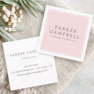 Elegant pink white beauty skincare minimalist square business card