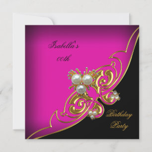 Elegant Pink White Black Gold Pearl Birthday Invitation