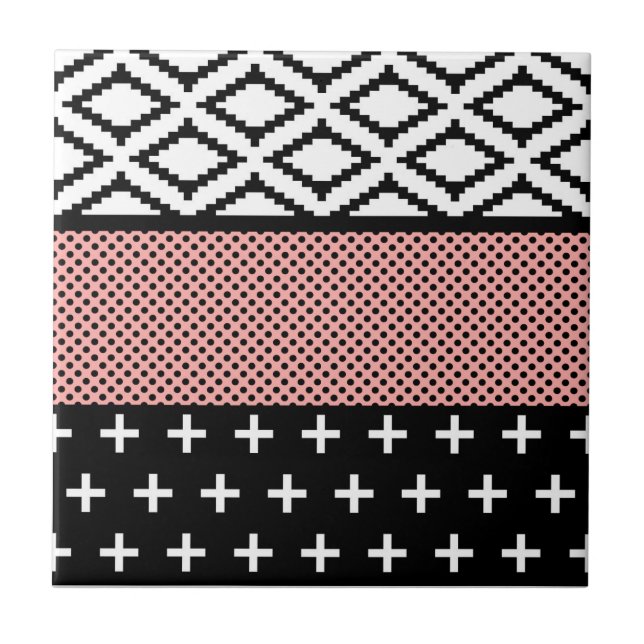 Elegant Pink, White, & Black Modern Geometric Tile (Front)