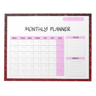 Elegant Pink White Blank Monthly Calendar Planner  Notepad