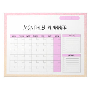 Elegant Pink White Blank Monthly Calendar Planner  Notepad
