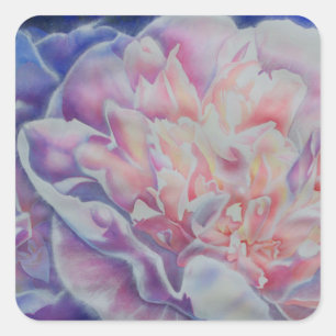 Elegant pink white blue pastel watercolor floral square sticker